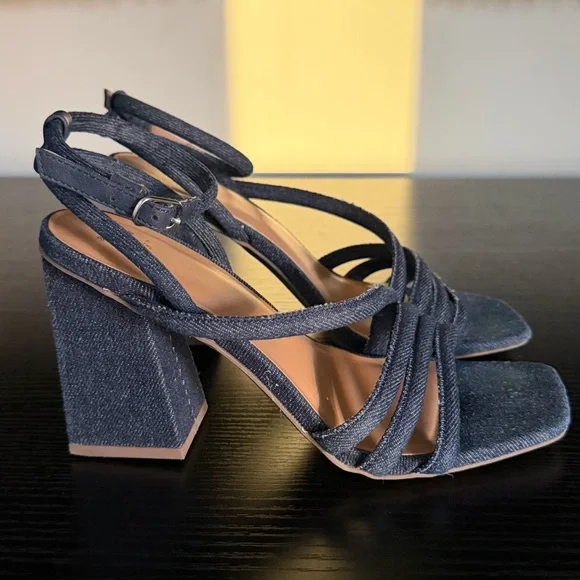 A New Day Women's Chunky Block Heel Asymmetric Ankle Strap Sandals - Picture 5 of 13
